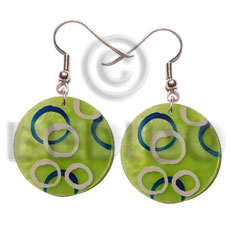 35mm round green capiz  handpainted design - Hand Painted Earrings