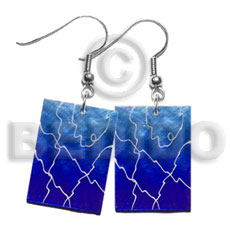 35mm x 25mm capiz  rectangular 2 blue tone graduated   webbing - Hand Painted Earrings