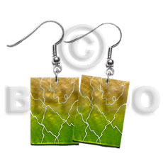 35mm x 25mm capiz lime green/orange rectangular 2 tone graduated   webbing - Hand Painted Earrings