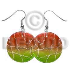 35mm round orange lime green capiz Hand Painted Earrings