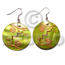 hand made Dangling round 35mm kabibe shell Hand Painted Earrings
