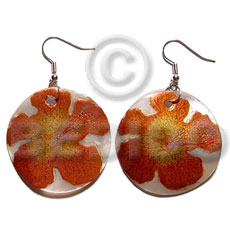 dangling 35mm round handpainted/embossed hammershell - Hand Painted Earrings