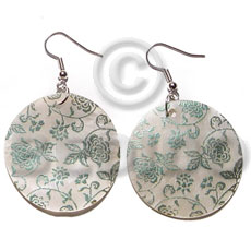 hand made Dangling 35mm round handpainted embossed hammershell Hand Painted Earrings