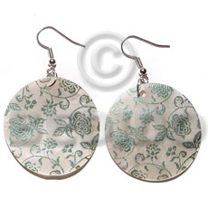 dangling 35mm round handpainted/embossed hammershell - Hand Painted Earrings