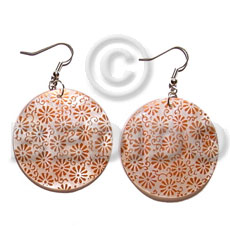 Dangling 35mm round handpainted embossed hammershell Hand Painted Earrings