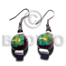 hand made Dangling 15mm robles round wood Hand Painted Earrings