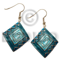 hand made Dangling 40mmx30mm diamond kabibe shell Hand Painted Earrings