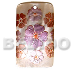 rectangular 40mm hammershell  handpainted design - floral/embossed hand painted using japanese materials in the form of maki-e art a traditional japanese form of hand painting - Hand Painted Pendants