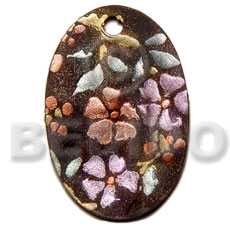 oval  40mm blacktab  handpainted design - floral/embossed & velvet textured hand painted using japanese materials in the form of maki-e art a traditional japanese form of hand painting - Hand Painted Pendants