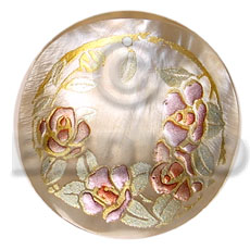 round 40mm hammershell  handpainted design - floral/embossed hand painted using japanese materials in the form of maki-e art a traditional japanese form of hand painting - Hand Painted Pendants