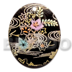 Oval 40mm black tab Hand Painted Pendants