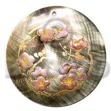 Round 40mm blacklip handpainted Hand Painted Pendants