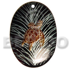 oval 50mm blacktab  handpainted turtle  design - floral/embossed hand painted using japanese materials in the form of maki-e art a traditional japanese form of hand painting - Hand Painted Pendants