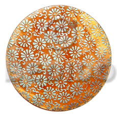 round 40mm orange hammershell  handpainted design - floral/embossed hand painted using japanese materials in the form of maki-e art a traditional japanese form of hand painting - Hand Painted Pendants