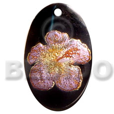 oval 30mm blacktab  handpainted design - floral/embossed hand painted using japanese materials in the form of maki-e art a traditional japanese form of hand painting - Hand Painted Pendants