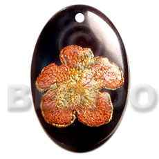oval 30mm blacktab  handpainted design - floral/embossed hand painted using japanese materials in the form of maki-e art a traditional japanese form of hand painting - Hand Painted Pendants