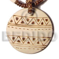 50mm round coco pendant  aztec burning design - Hand Painted Pendants