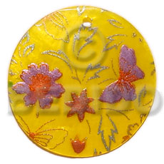 Round 35mm yellow hammershell Hand Painted Pendants