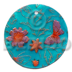 Round 40mm aqua blue Hand Painted Pendants