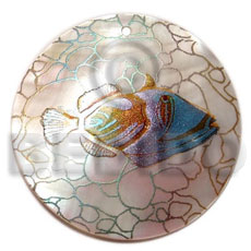 Round 40mm hammershell handpainted Hand Painted Pendants