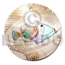 Round 40mm hammershell handpainted Hand Painted Pendants