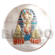 round 40mm hammershell  handpainted design - egyptian /embossed hand painted using japanese materials in the form of maki-e art a traditional japanese form of hand painting - Hand Painted Pendants