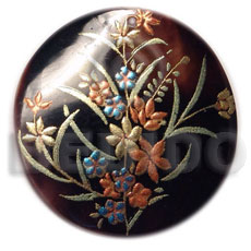 round 40mm blacktab  handpainted design - floral / embossed hand painted using japanese materials in the form of maki-e art a traditional japanese form of hand painting - Hand Painted Pendants