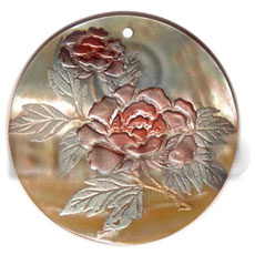 round 40mm MOP  handpainted design - floral / embossed hand painted using japanese materials in the form of maki-e art a traditional japanese form of hand painting - Hand Painted Pendants