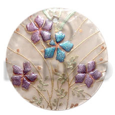 hand made Round 40mm hammershell handpainted Hand Painted Pendants