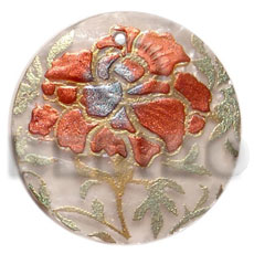 round 40mm hammershell  handpainted design - floral / embossed hand painted using japanese materials in the form of maki-e art a traditional japanese form of hand painting - Hand Painted Pendants