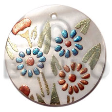 Round 40mm hammershell handpainted Hand Painted Pendants