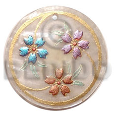 hand made Round 40mm hammershell handpainted Hand Painted Pendants