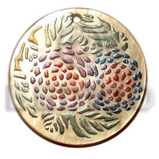 round 40mm hammershell  handpainted design - floral / embossed hand painted using japanese materials in the form of maki-e art a traditional japanese form of hand painting - Hand Painted Pendants