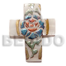 Cross 45mmx20mm kabibe shell Hand Painted Pendants