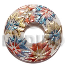 hand made Donut 45mm kabibe shell Hand Painted Pendants