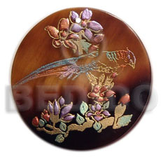 round 40mm blacktab  handpainted design - floral / embossed hand painted using japanese materials in the form of maki-e art a traditional japanese form of hand painting - Hand Painted Pendants