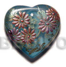 Heart 35mm transparent blue resin Hand Painted Pendants