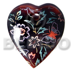 Heart 50mmx40mm blacktab shell Hand Painted Pendants