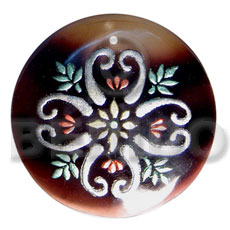 Round 50mm blacktab shell Hand Painted Pendants