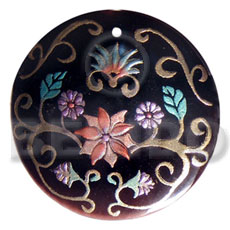 hand made Round 50mm blacktab shell Hand Painted Pendants