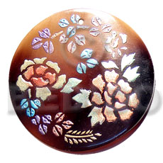 round 50mm blacktab shell  handpainted design -  metallic/embossed / floral hand painted using japanese materials in the form of maki-e art a traditional japanese form of hand painting - Hand Painted Pendants