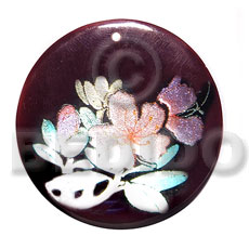 hand made Round 50mm blacktab shell Hand Painted Pendants