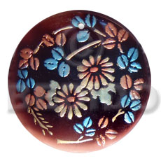 round 50mm blacktab shell  handpainted design -  metallic/embossed / floral hand painted using japanese materials in the form of maki-e art a traditional japanese form of hand painting - Hand Painted Pendants