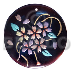 Round 50mm blacktab shell Hand Painted Pendants