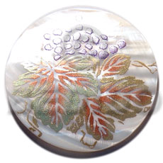round 50mm kabibe shell  handpainted design -  metallic/embossed / ferns hand painted using japanese materials in the form of maki-e art a traditional japanese form of hand painting - Hand Painted Pendants