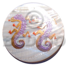 round 50mm kabibe shell  handpainted design -  metallic/embossed / lizard hand painted using japanese materials in the form of maki-e art a traditional japanese form of hand painting - Hand Painted Pendants