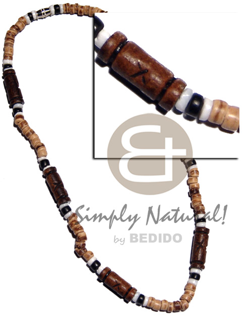 4-5mm coco Pokalet. tiger  antique carved carabao bone tube combination - Horn Necklace