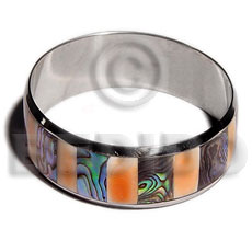 laminated inlaid paua /red luhuanus alt. in 1 inch  stainless metal / 65mm in diameter - Inlaid Metal Bangles