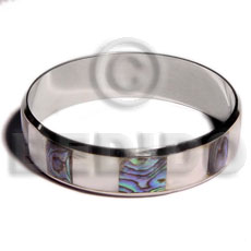 laminated hammershell natural/paua  alternate in 3/4 inch stainless metal / 65mm in diameter - Inlaid Metal Bangles