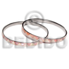 hand made Laminated hammershell natural white pink zigzag Inlaid Metal Bangles